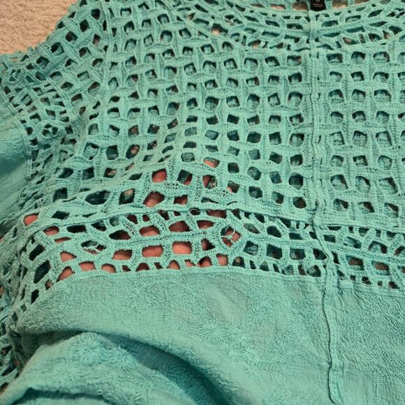 Lane Bryant Crochet Cut-out Top Bell Sleeves Teal Sz 20 Bohemian Craftcore - Picture 2 of 9